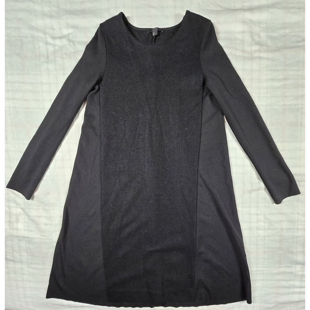 COS Mixed Media Textured A-Line Wool Cotton Blend Mini Dress Black XS